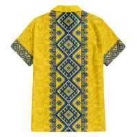 Blue Ukraine Folk Patterns Family Matching Off The Shoulder Long Sleeve Dress and Hawaiian Shirt Simple Style
