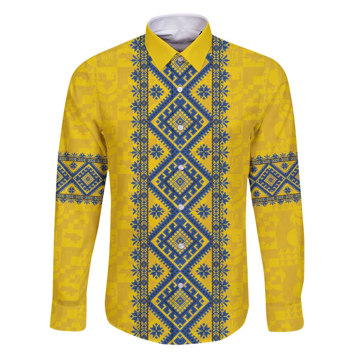 Blue Ukraine Folk Patterns Family Matching Off The Shoulder Long Sleeve Dress and Hawaiian Shirt Simple Style