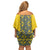 Blue Ukraine Folk Patterns Family Matching Off Shoulder Short Dress and Hawaiian Shirt Simple Style