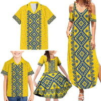 Blue Ukraine Folk Patterns Family Matching Summer Maxi Dress and Hawaiian Shirt Simple Style