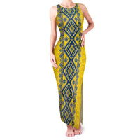 Blue Ukraine Folk Patterns Family Matching Tank Maxi Dress and Hawaiian Shirt Simple Style