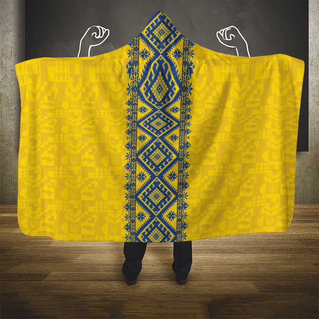 Blue Ukraine Folk Patterns Hooded Blanket Simple Style