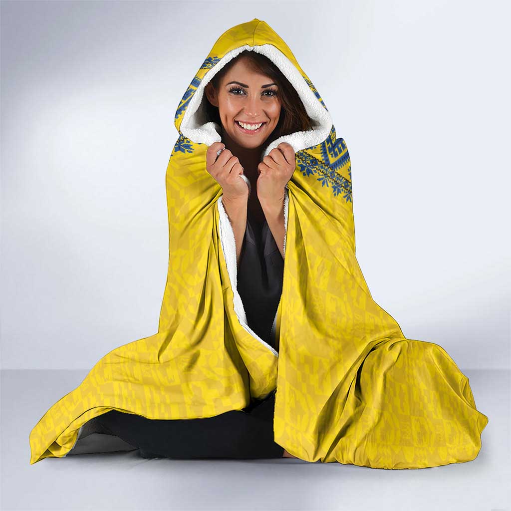 Blue Ukraine Folk Patterns Hooded Blanket Simple Style