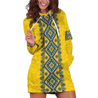 Blue Ukraine Folk Patterns Hoodie Dress Simple Style