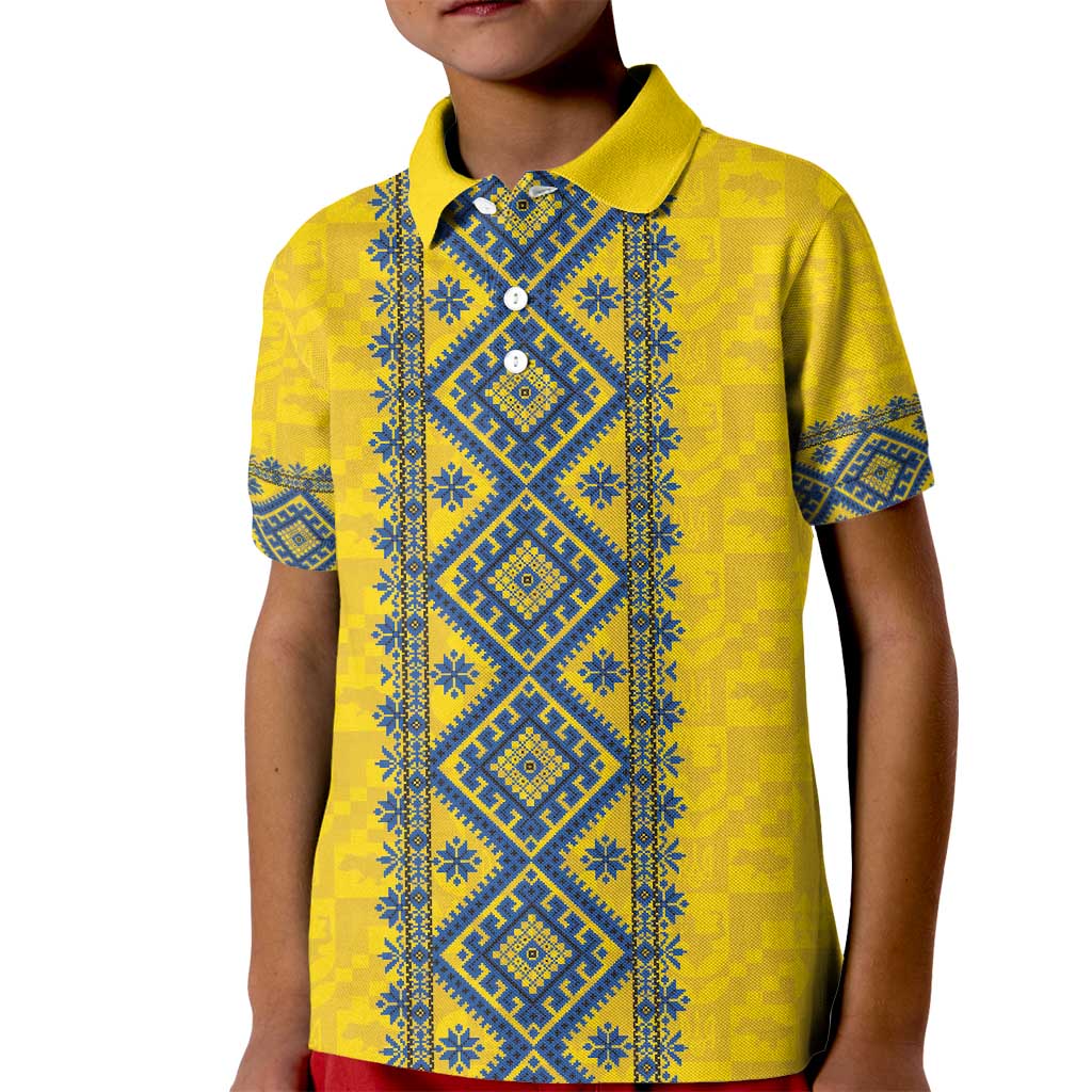 Blue Ukraine Folk Patterns Kid Polo Shirt Simple Style