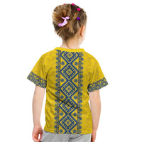 Blue Ukraine Folk Patterns Kid T Shirt Simple Style