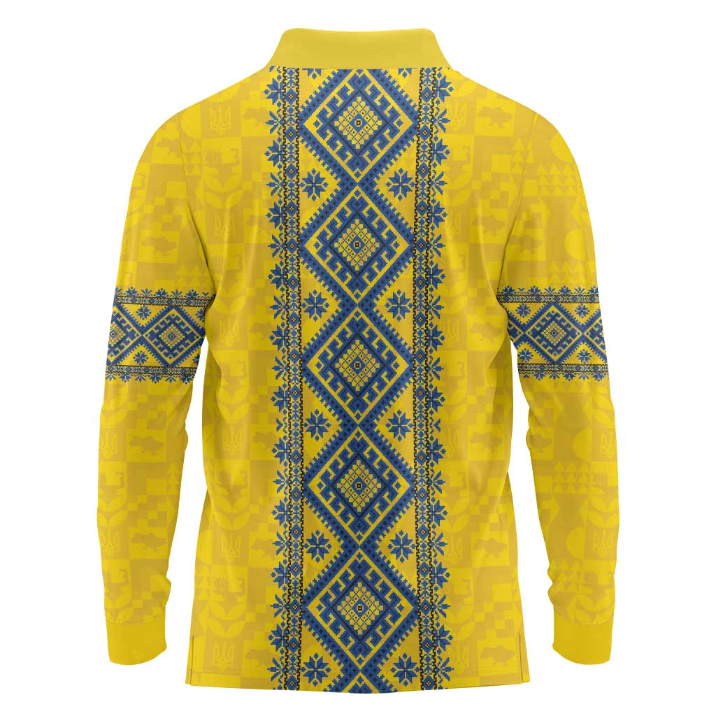 Blue Ukraine Folk Patterns Long Sleeve Polo Shirt Simple Style