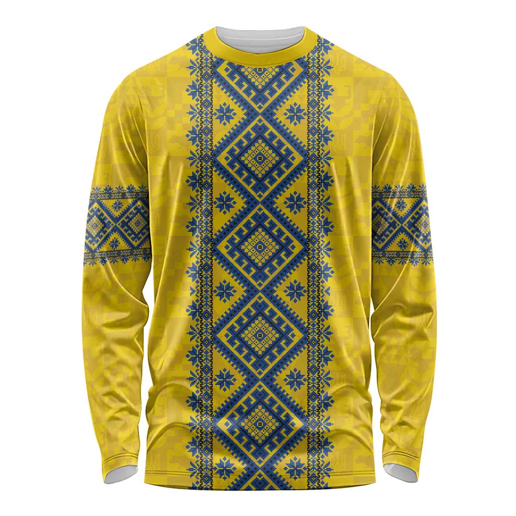 Blue Ukraine Folk Patterns Long Sleeve Shirt Simple Style