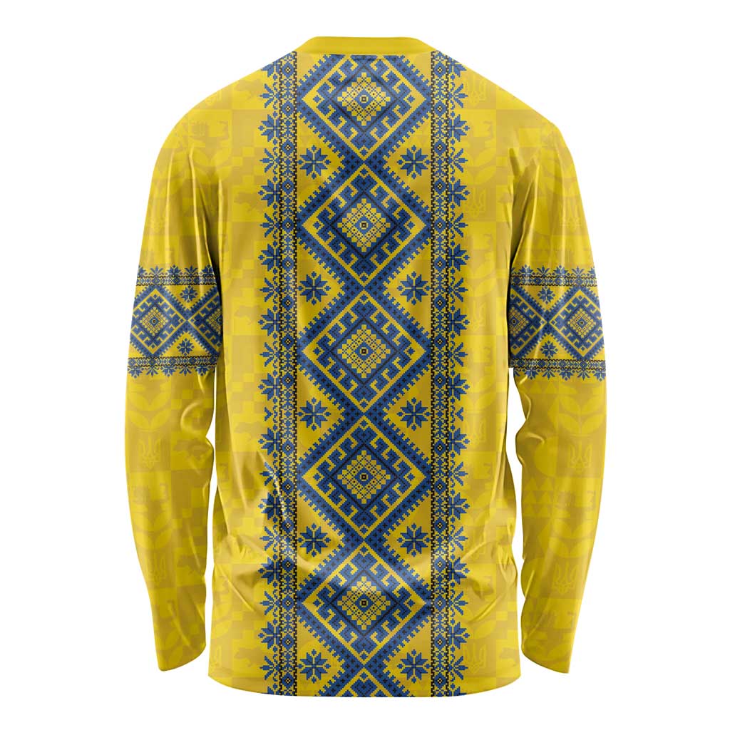 Blue Ukraine Folk Patterns Long Sleeve Shirt Simple Style