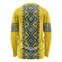 Blue Ukraine Folk Patterns Long Sleeve Shirt Simple Style