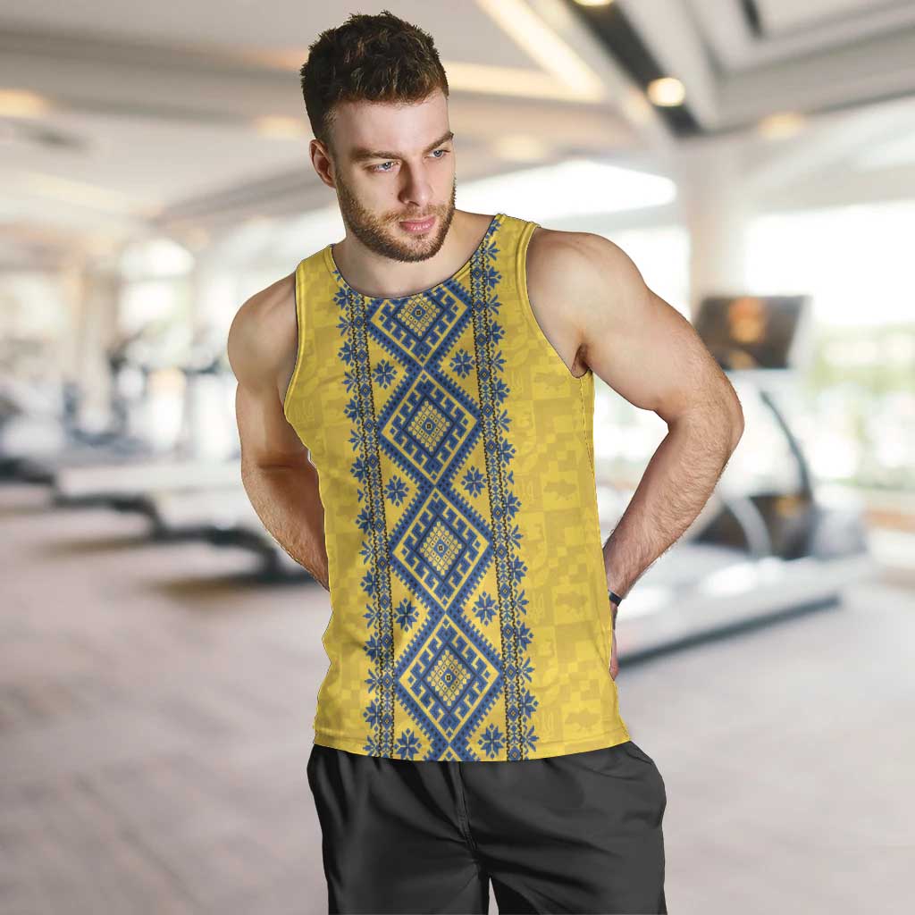 Blue Ukraine Folk Patterns Men Tank Top Simple Style