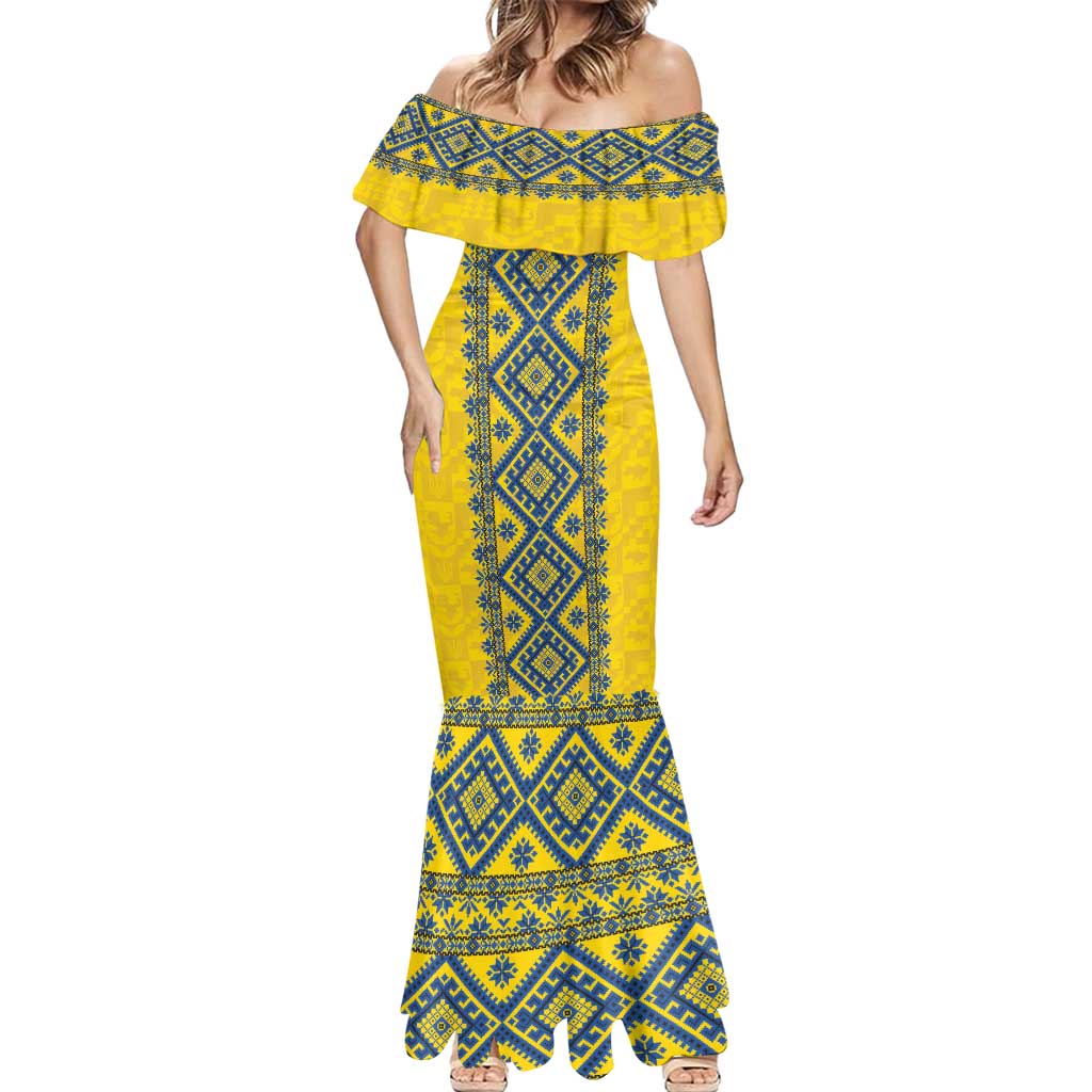 Blue Ukraine Folk Patterns Mermaid Dress Simple Style