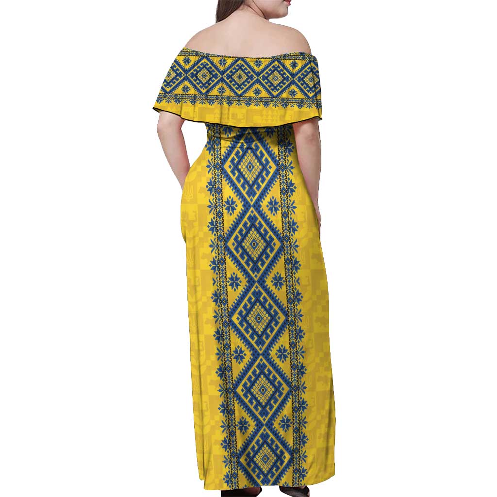 Blue Ukraine Folk Patterns Off Shoulder Maxi Dress Simple Style