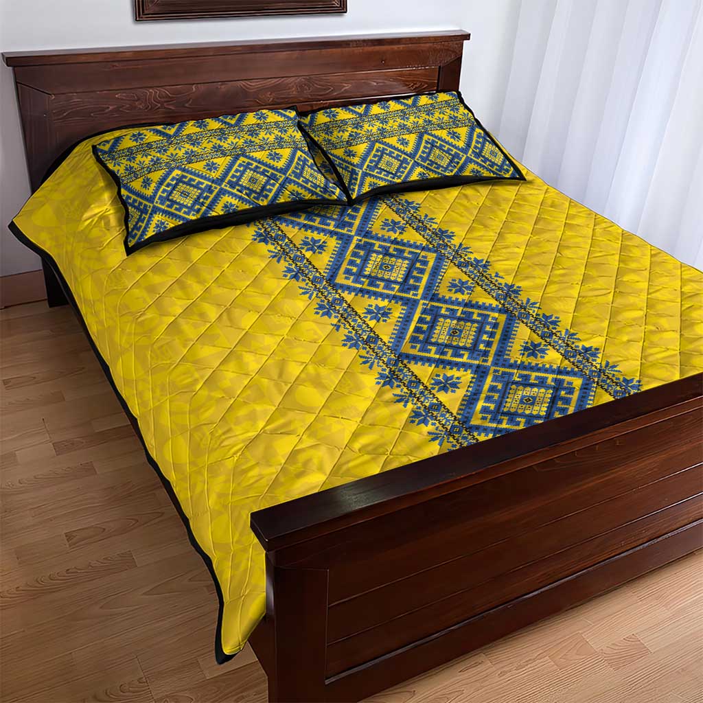 Blue Ukraine Folk Patterns Quilt Bed Set Simple Style