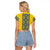 Blue Ukraine Folk Patterns Raglan Cropped T Shirt Simple Style
