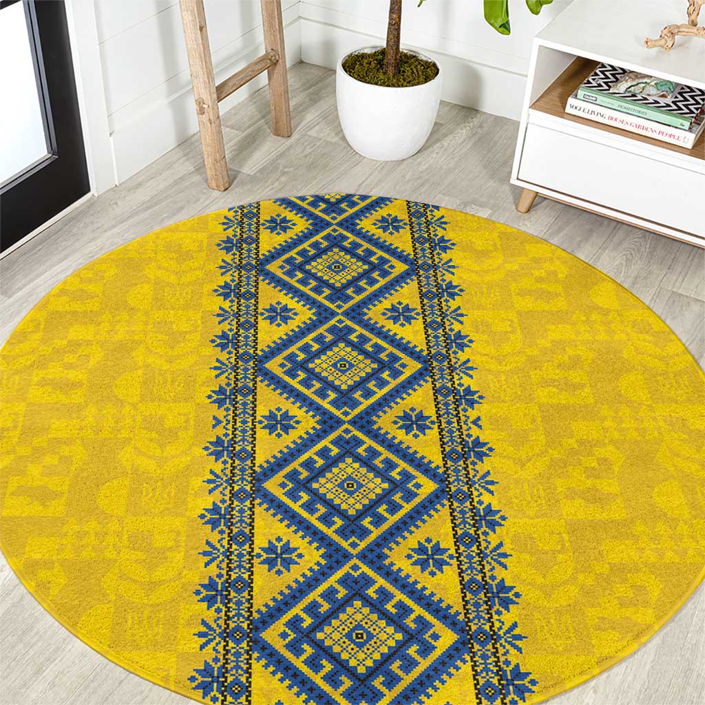Blue Ukraine Folk Patterns Round Carpet Simple Style