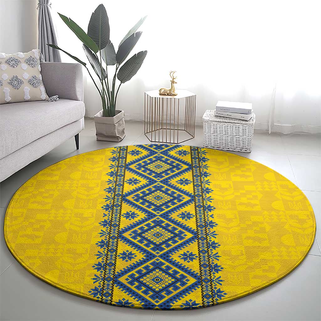 Blue Ukraine Folk Patterns Round Carpet Simple Style