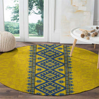 Blue Ukraine Folk Patterns Round Carpet Simple Style