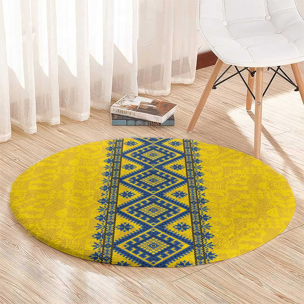 Blue Ukraine Folk Patterns Round Carpet Simple Style
