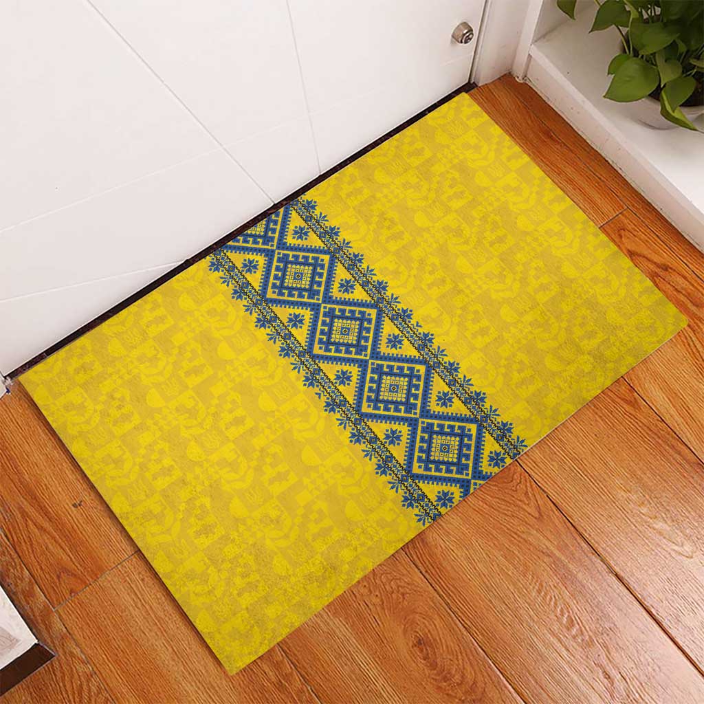 Blue Ukraine Folk Patterns Rubber Doormat Simple Style