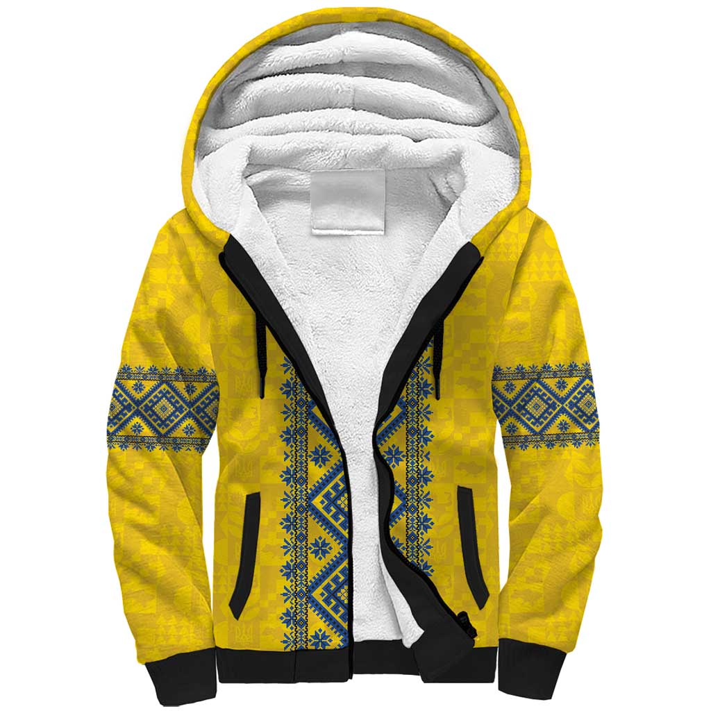 Blue Ukraine Folk Patterns Sherpa Hoodie Simple Style