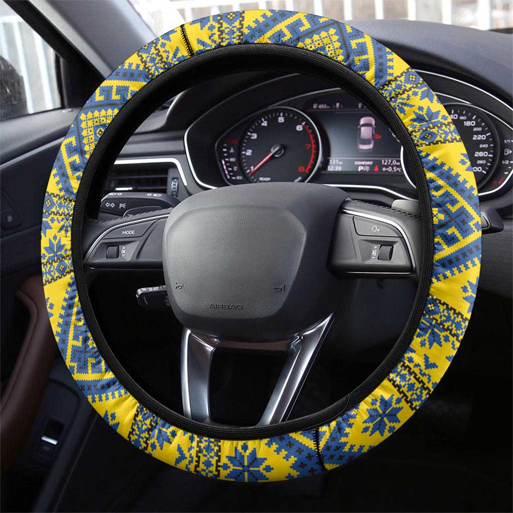 Blue Ukraine Folk Patterns Steering Wheel Cover Simple Style