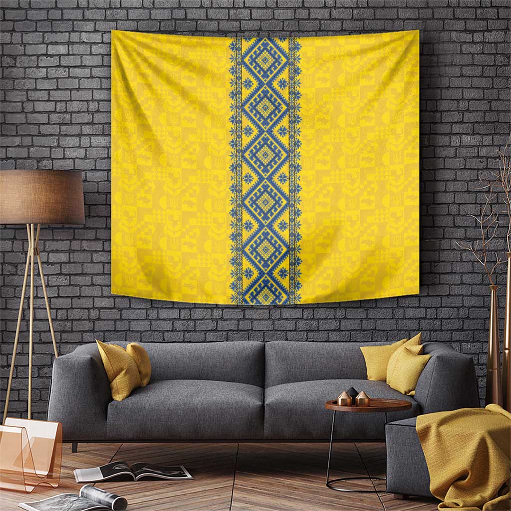 Blue Ukraine Folk Patterns Tapestry Simple Style