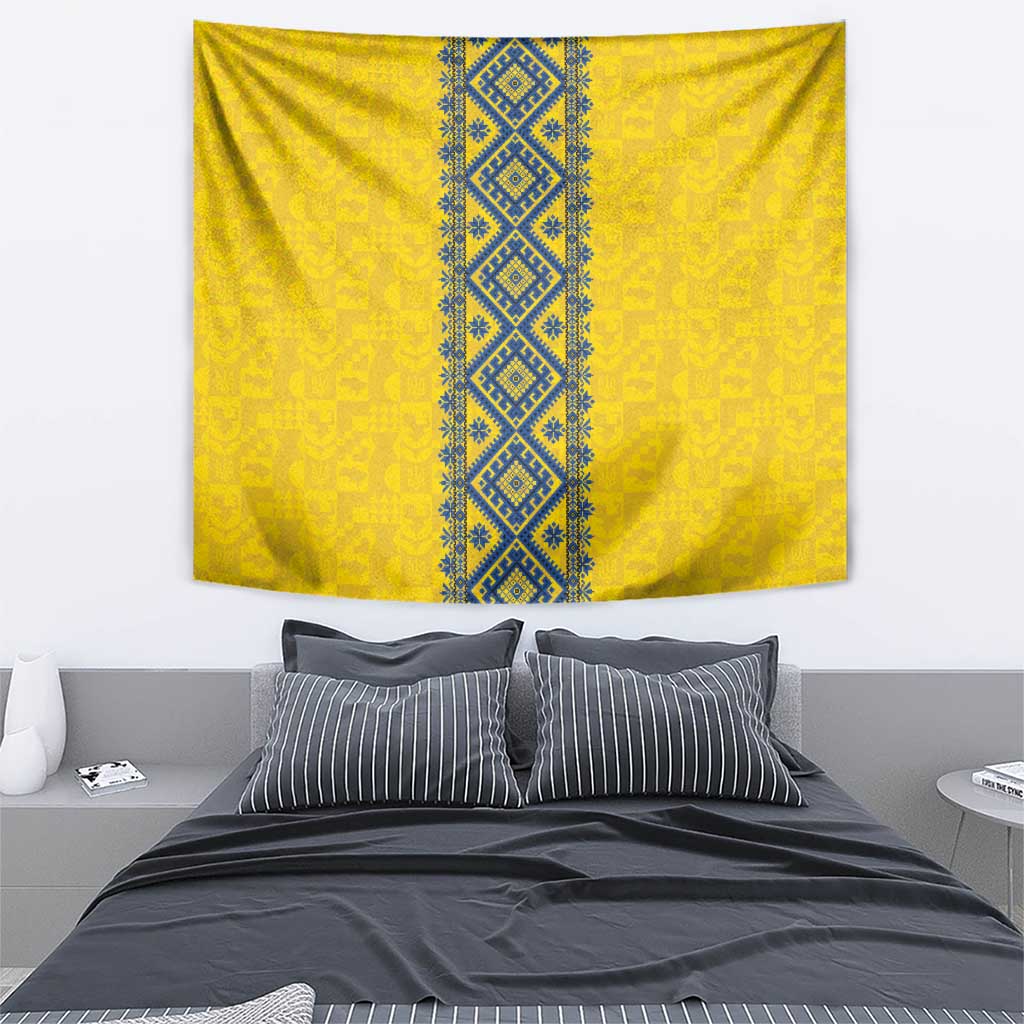 Blue Ukraine Folk Patterns Tapestry Simple Style