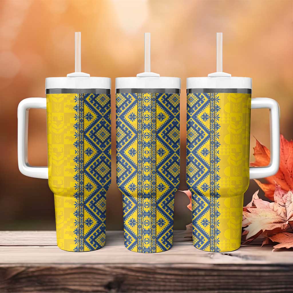 Blue Ukraine Folk Patterns Tumbler With Handle Simple Style