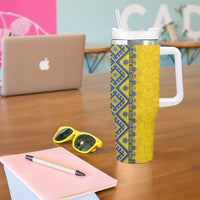 Blue Ukraine Folk Patterns Tumbler With Handle Simple Style