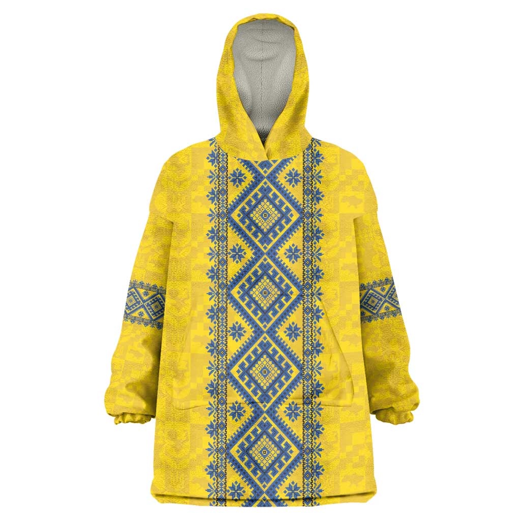 Blue Ukraine Folk Patterns Wearable Blanket Hoodie Simple Style