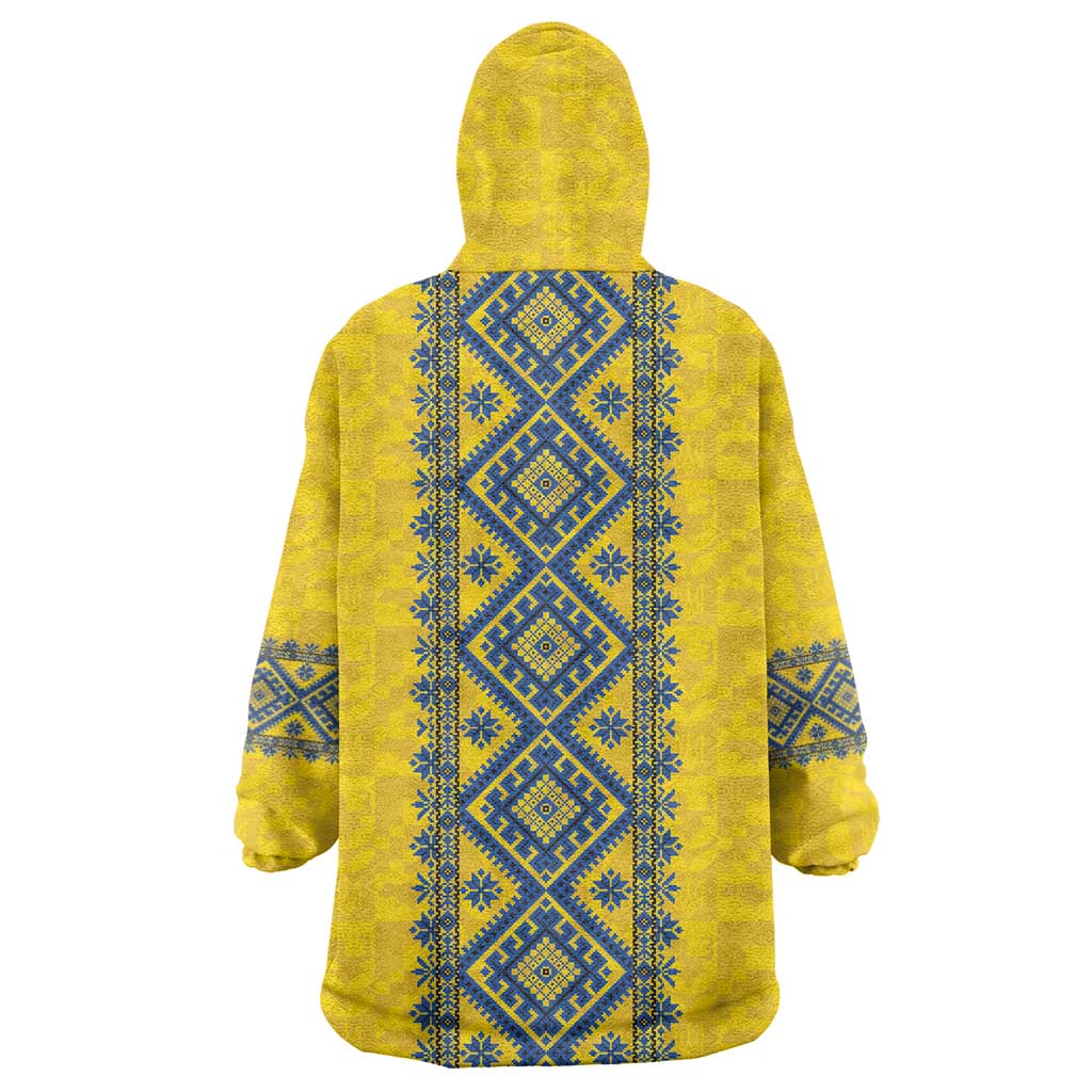 Blue Ukraine Folk Patterns Wearable Blanket Hoodie Simple Style