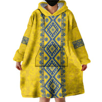 Blue Ukraine Folk Patterns Wearable Blanket Hoodie Simple Style