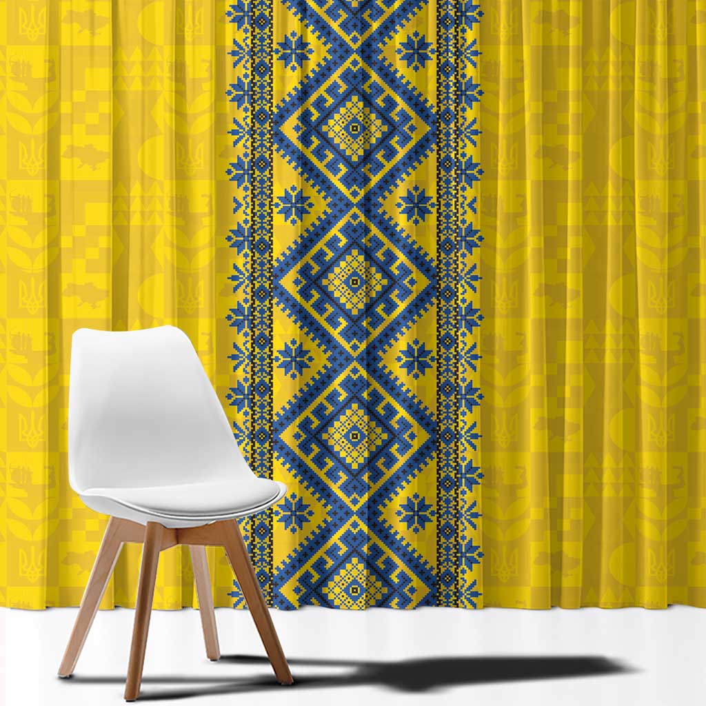 Blue Ukraine Folk Patterns Window Curtain Simple Style