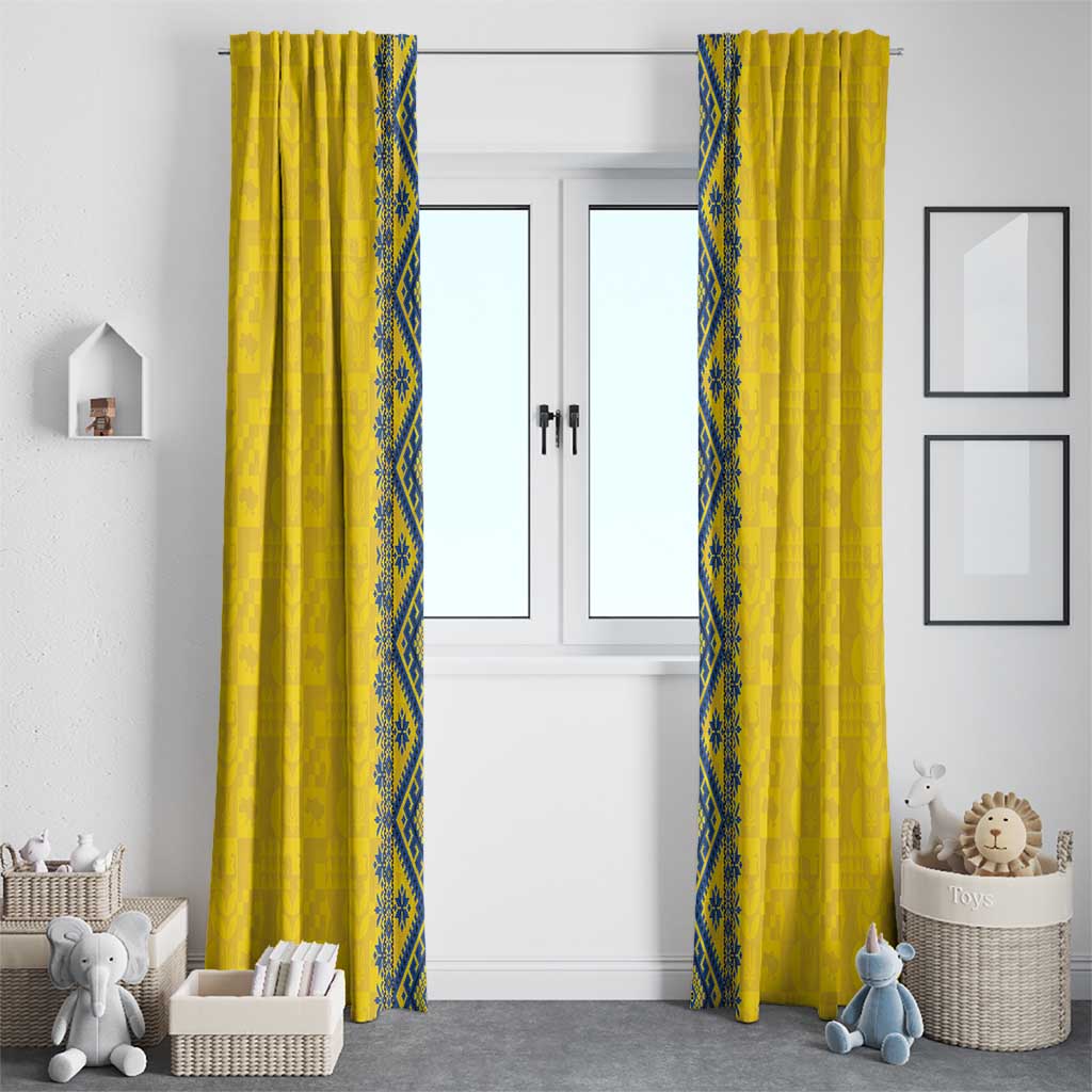 Blue Ukraine Folk Patterns Window Curtain Simple Style