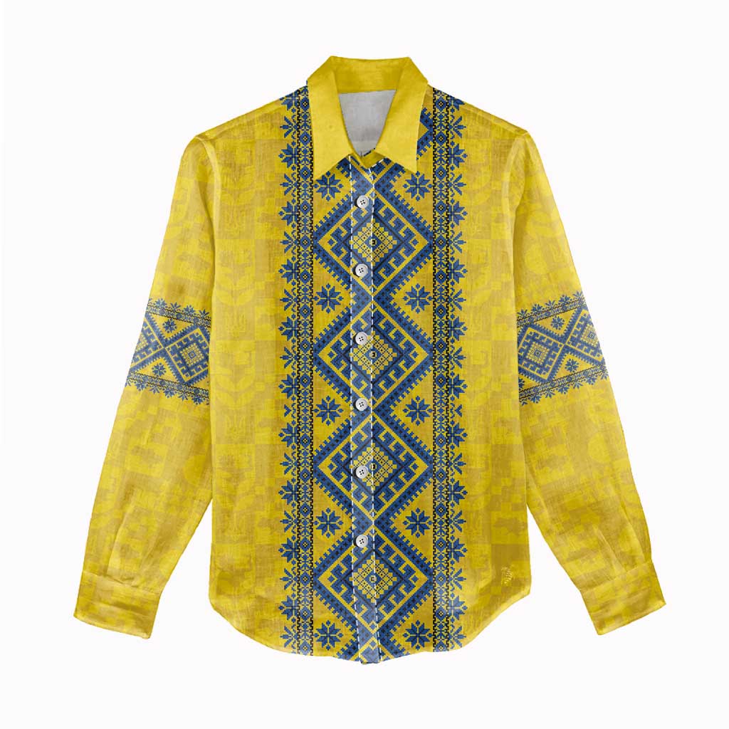 Blue Ukraine Folk Patterns Women Casual Shirt Simple Style