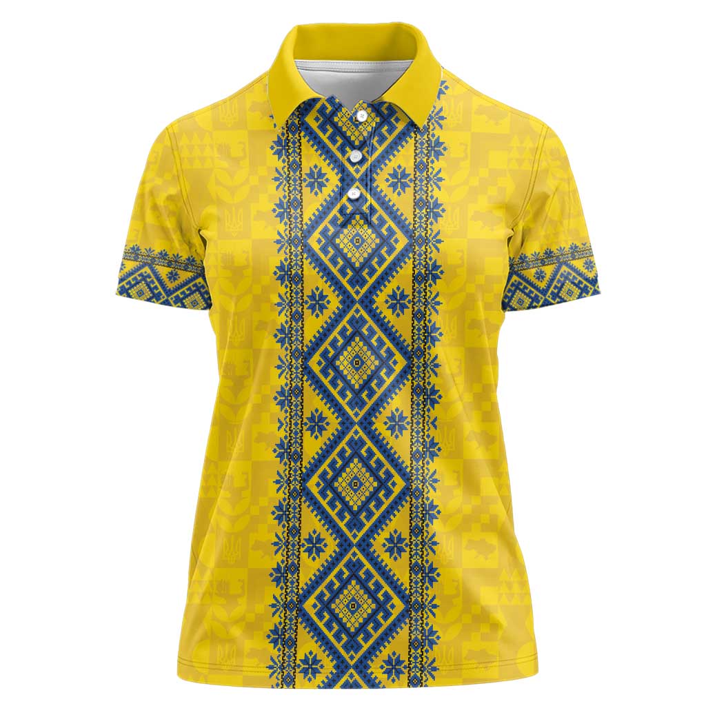 Blue Ukraine Folk Patterns Women Polo Shirt Simple Style