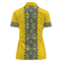 Blue Ukraine Folk Patterns Women Polo Shirt Simple Style