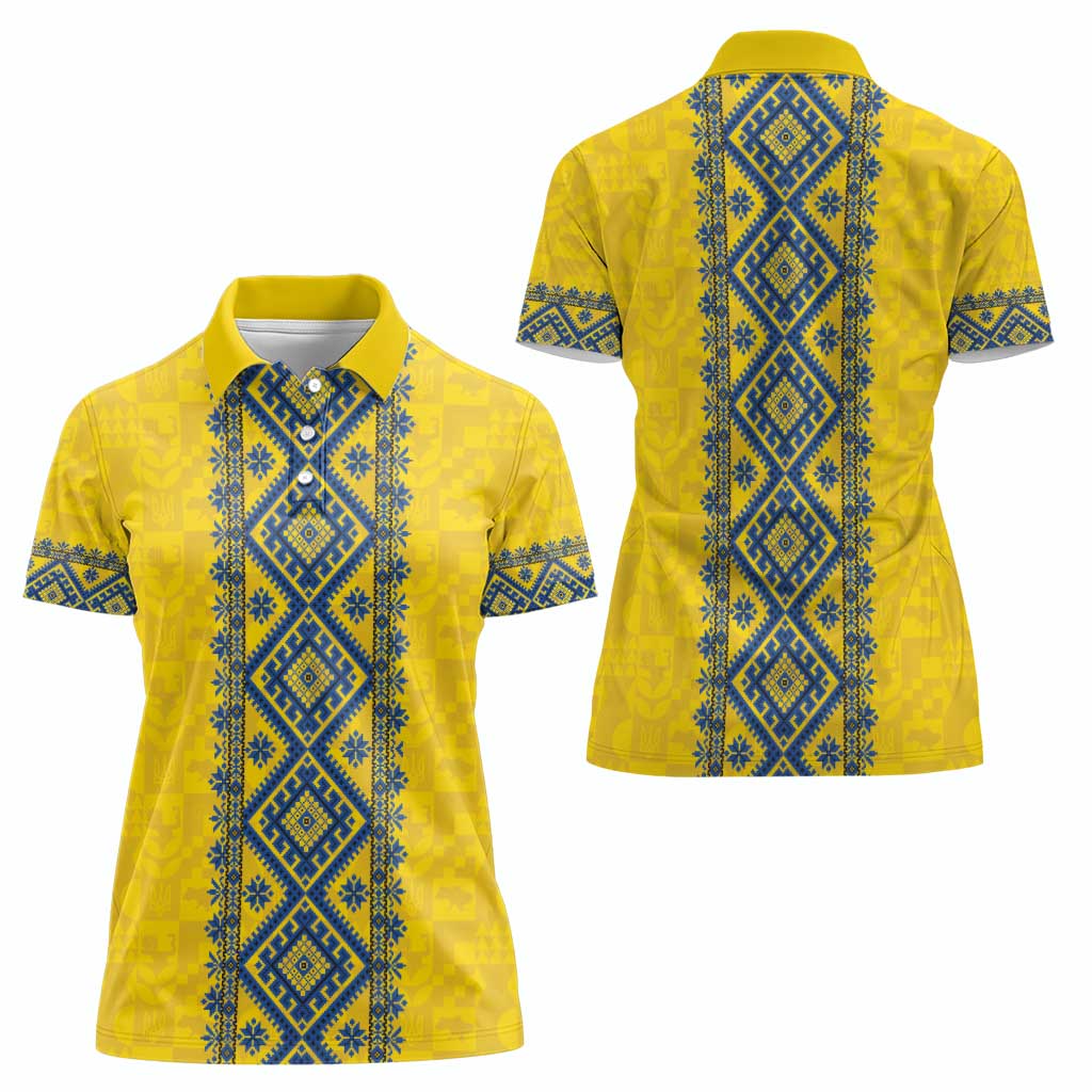 Blue Ukraine Folk Patterns Women Polo Shirt Simple Style
