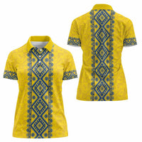 Blue Ukraine Folk Patterns Women Polo Shirt Simple Style