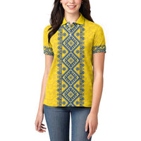 Blue Ukraine Folk Patterns Women Polo Shirt Simple Style