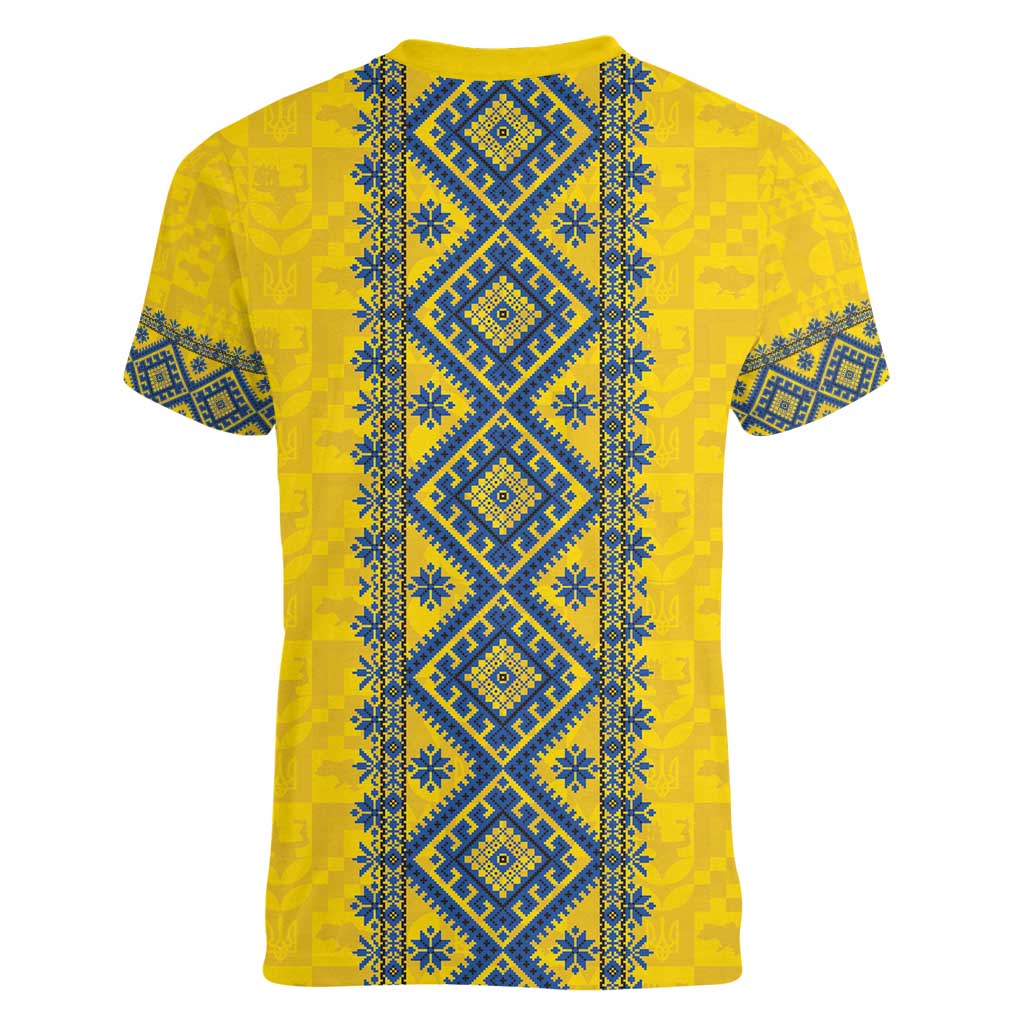 Blue Ukraine Folk Patterns Women V-Neck T-Shirt Simple Style