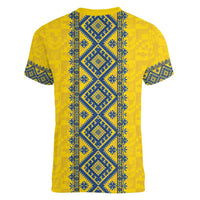 Blue Ukraine Folk Patterns Women V-Neck T-Shirt Simple Style