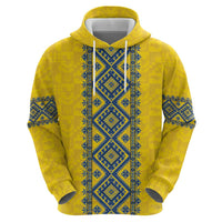 Blue Ukraine Folk Patterns Zip Hoodie Simple Style