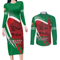 Belarus Independence Day Couples Matching Long Sleeve Bodycon Dress and Long Sleeve Button Shirt Brest Fortress And Victory Square