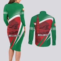 Belarus Independence Day Couples Matching Long Sleeve Bodycon Dress and Long Sleeve Button Shirt Brest Fortress And Victory Square