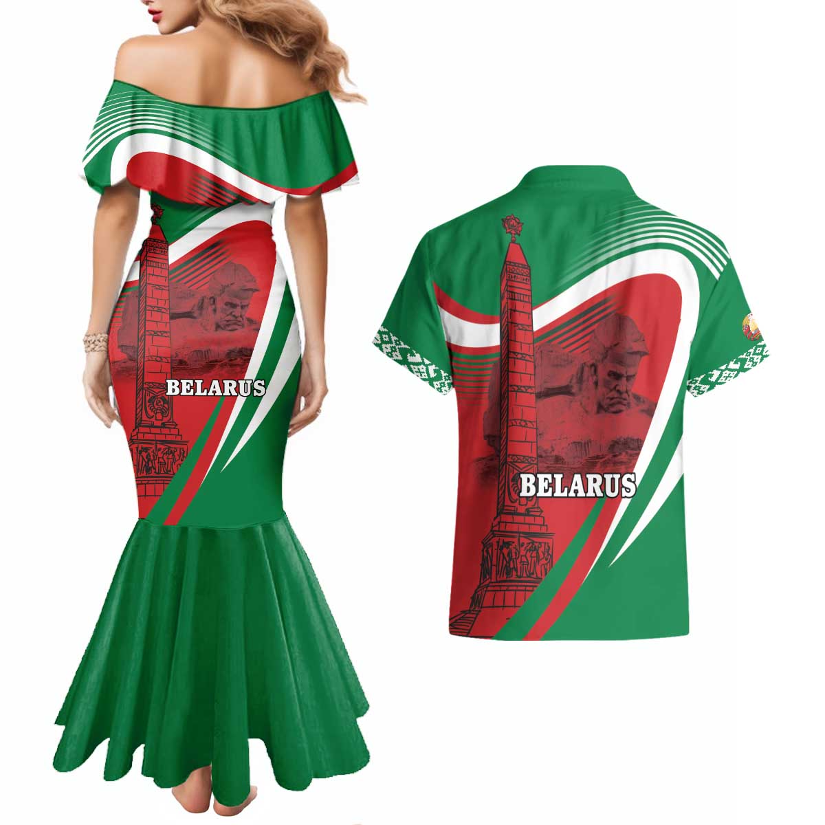 Belarus Independence Day Couples Matching Mermaid Dress and Hawaiian Shirt Brest Fortress And Victory Square