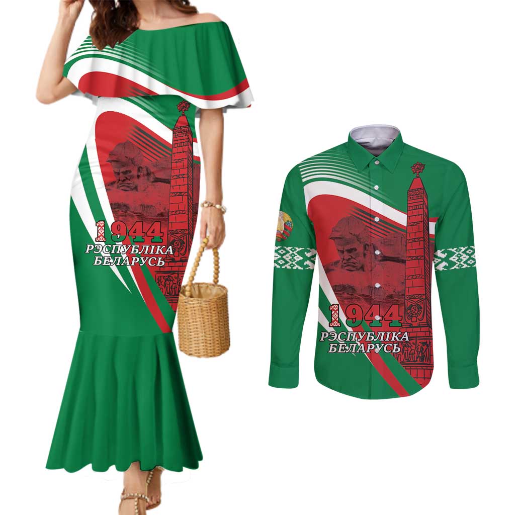 Belarus Independence Day Couples Matching Mermaid Dress and Long Sleeve Button Shirt Brest Fortress And Victory Square