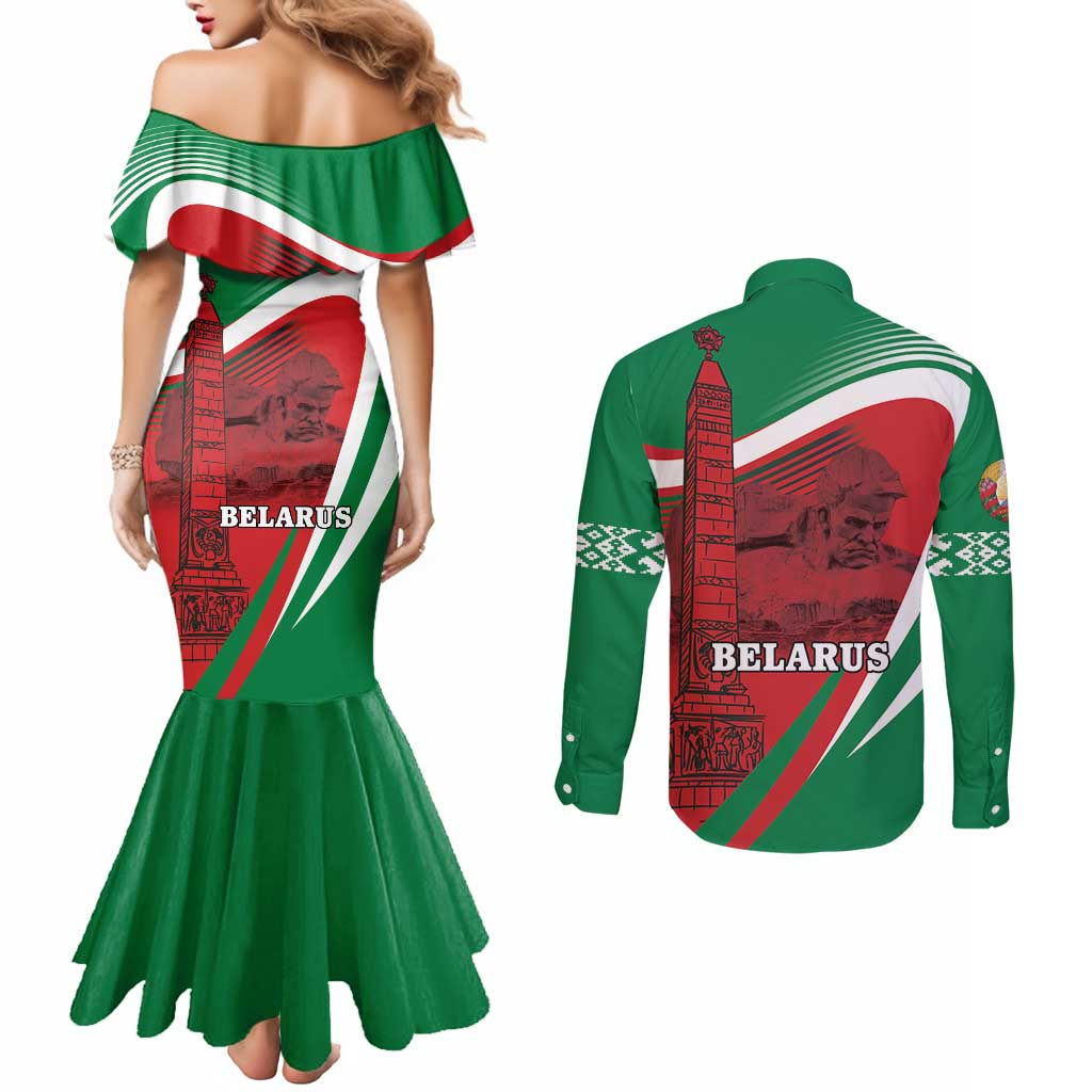 Belarus Independence Day Couples Matching Mermaid Dress and Long Sleeve Button Shirt Brest Fortress And Victory Square