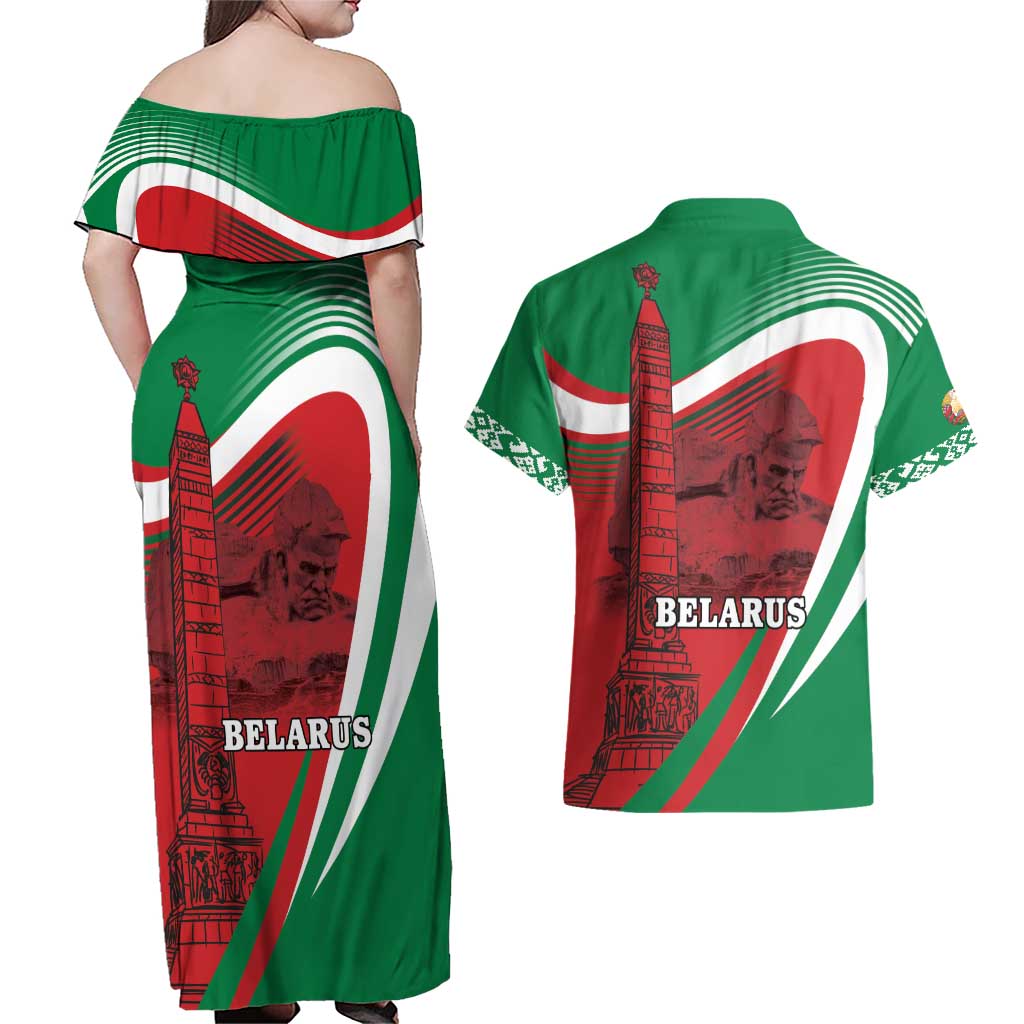 Belarus Independence Day Couples Matching Off Shoulder Maxi Dress and Hawaiian Shirt Brest Fortress And Victory Square
